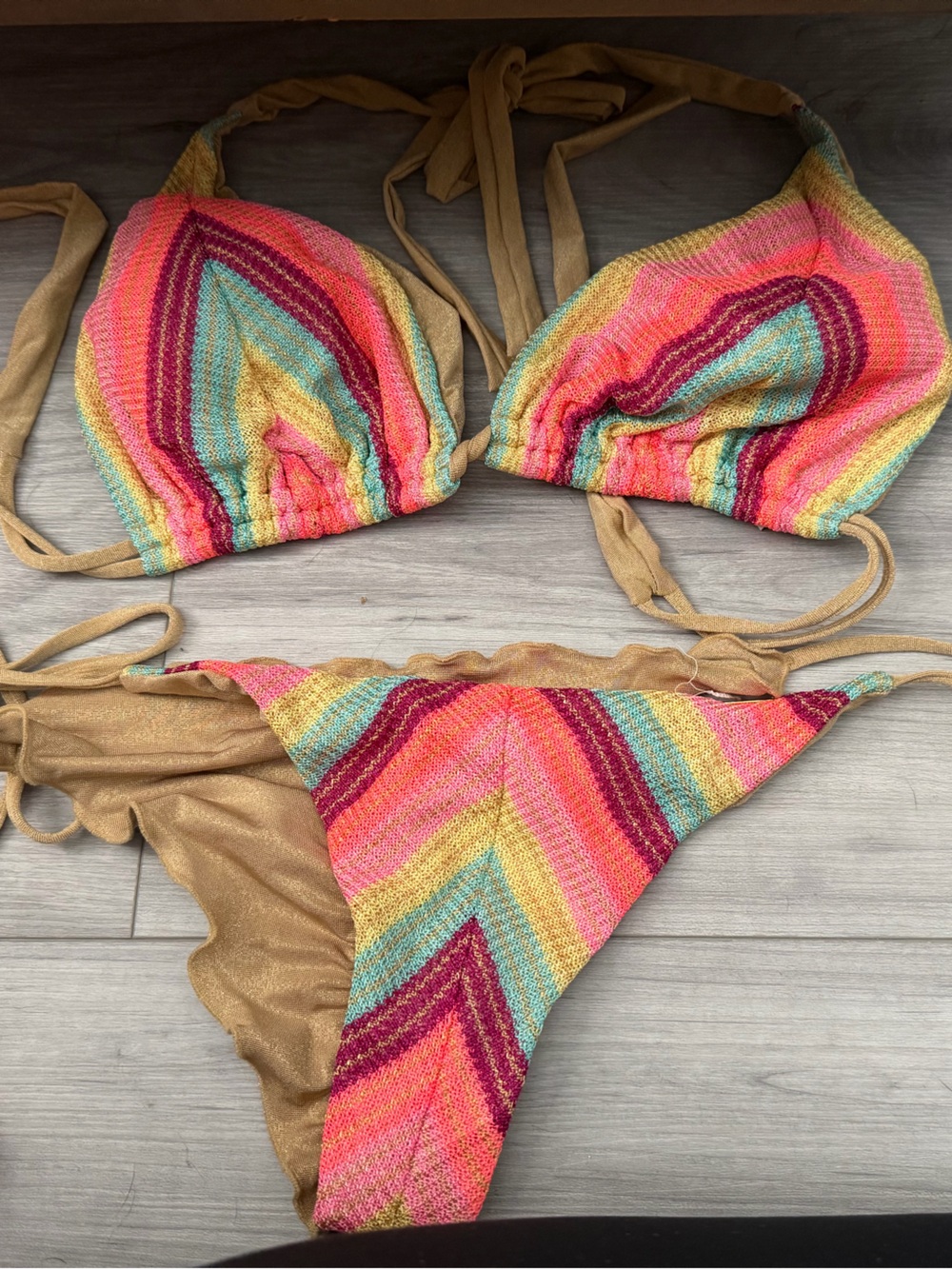 Luli Fama Multicolor Chevron Bikini with Tan Accents